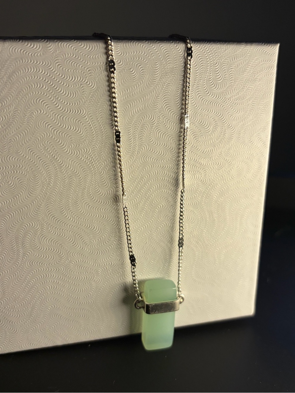 Silver Chain Necklace with Light Green Stone Pendant